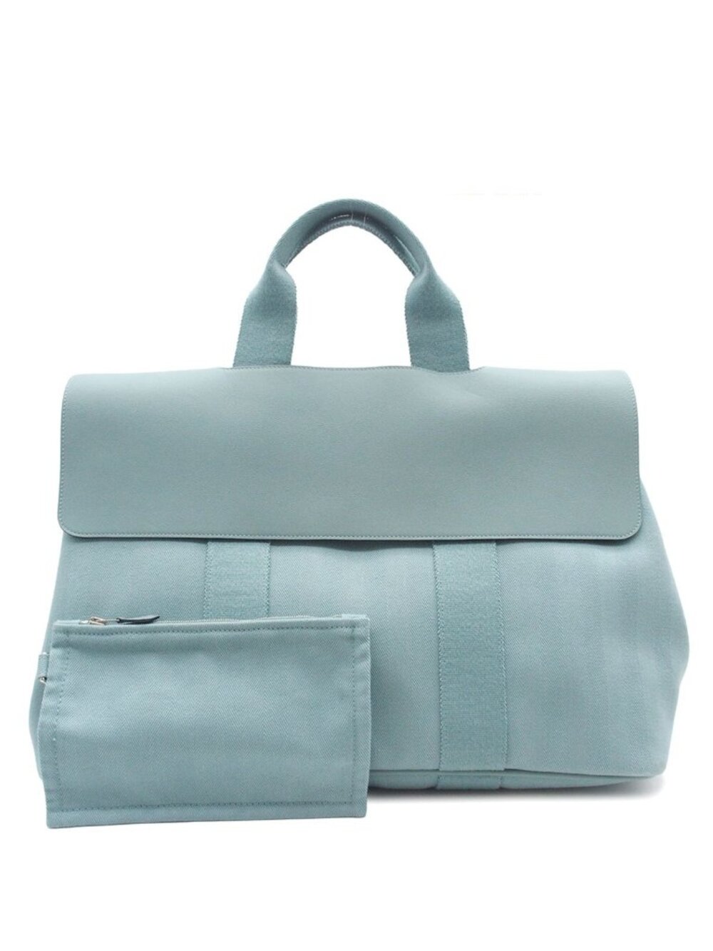 Hermes Valparaiso MM Ciel Silver Toile Chevron Gummy Handbag